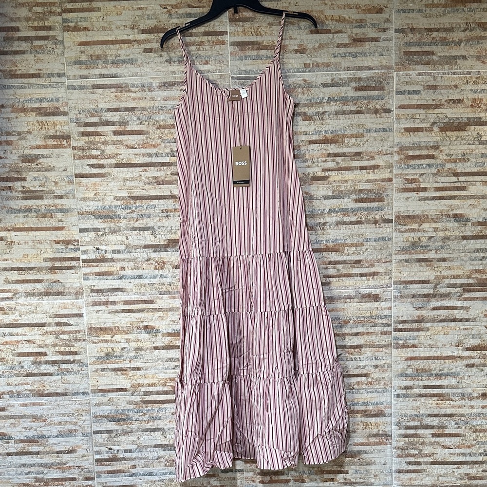 Boss Striped Maxi Dress in Pink and White